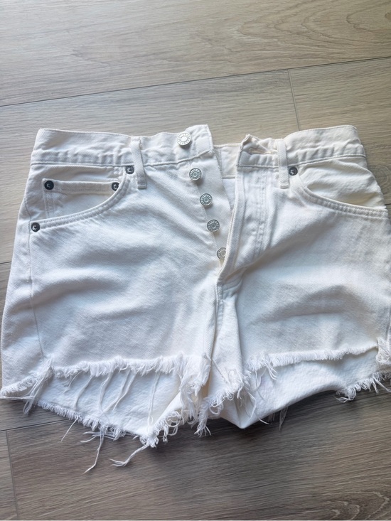 Agolde Pants - AGOLDE White Distressed High-Rise Denim Shorts